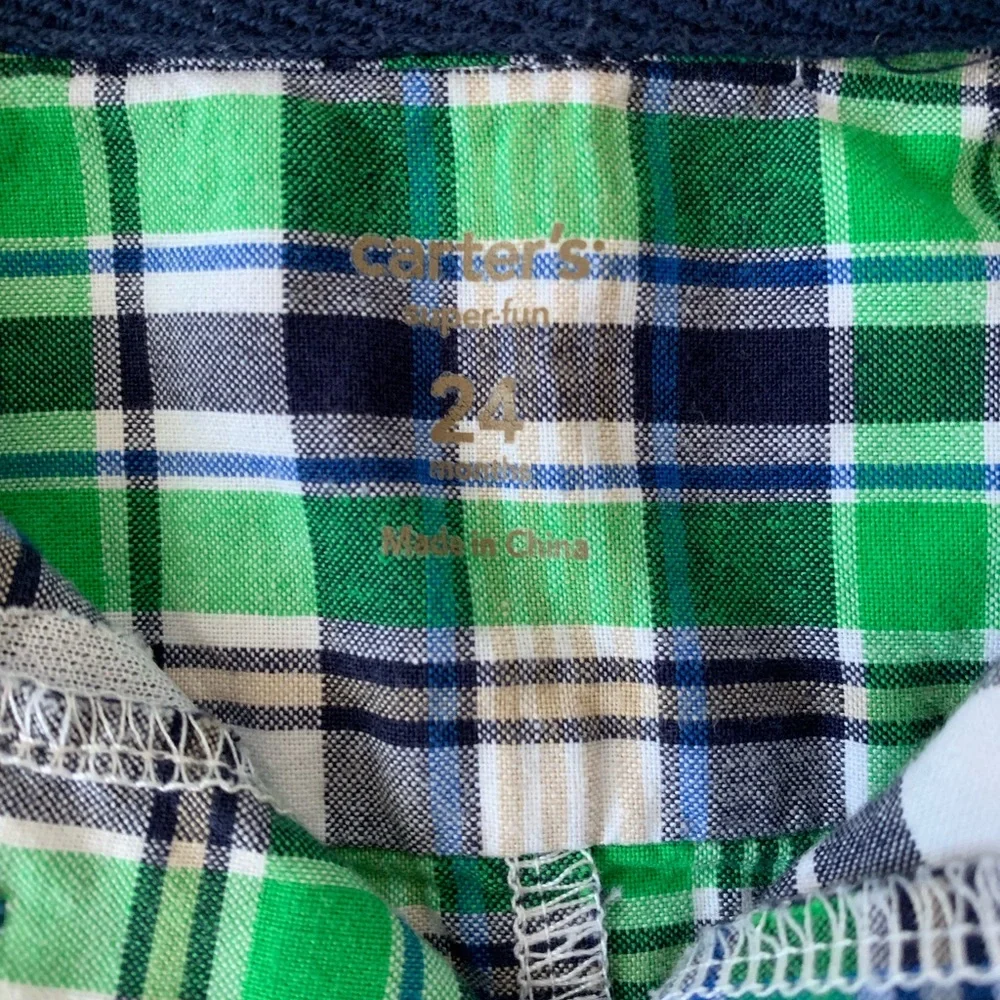 Carter’s Super-Fun Green & Blue Plaid Button Up Romper Toddler Size 24M